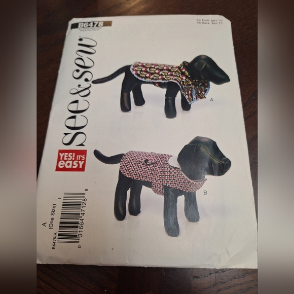 Butterick See & Sew Uncut Dog Clothing Coat‎ Pattern - Picture 1 of 3